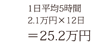 1日平均5時間 2.1万円×12日＝25.2万円